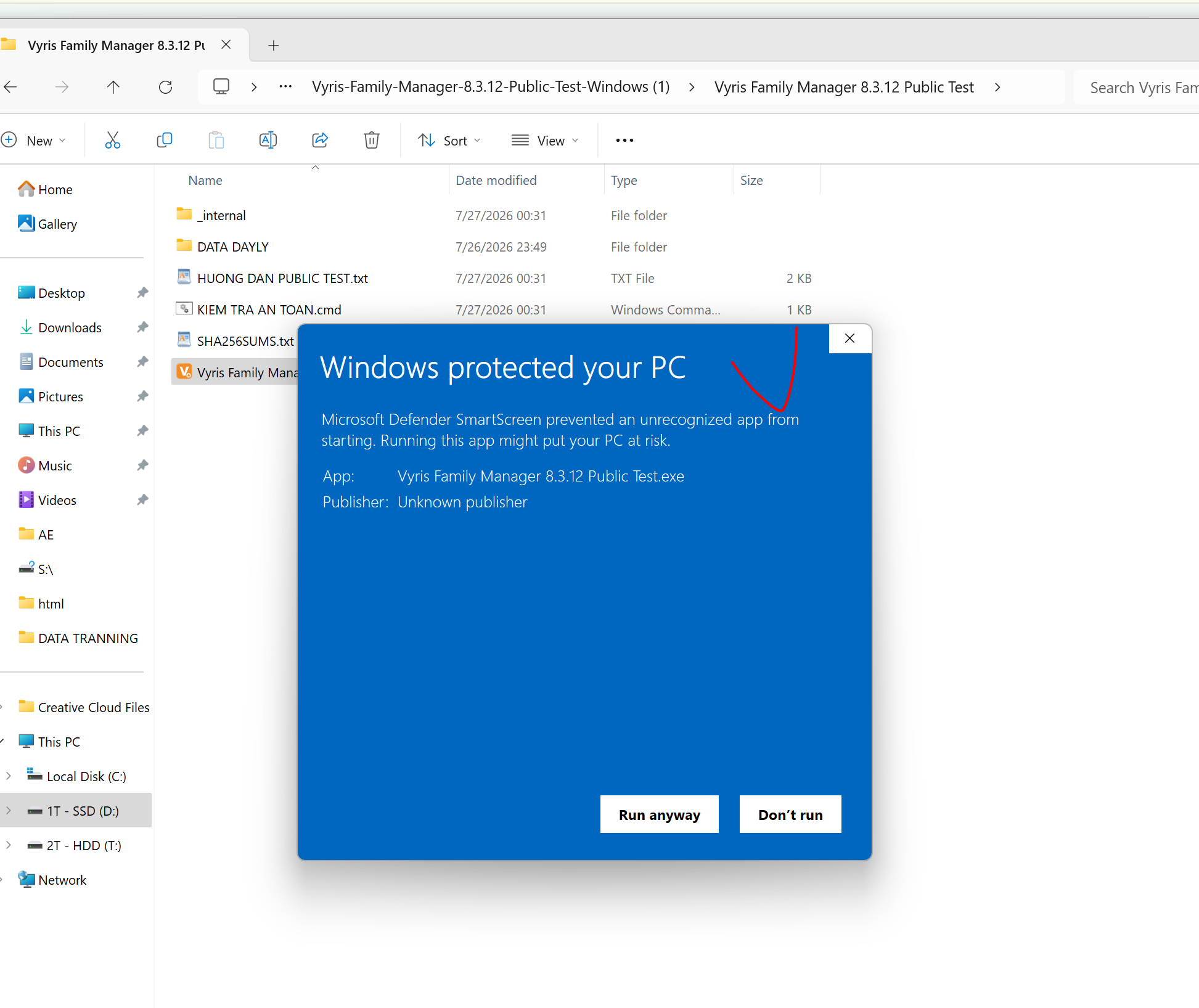 Nút Run anyway trên Windows SmartScreen