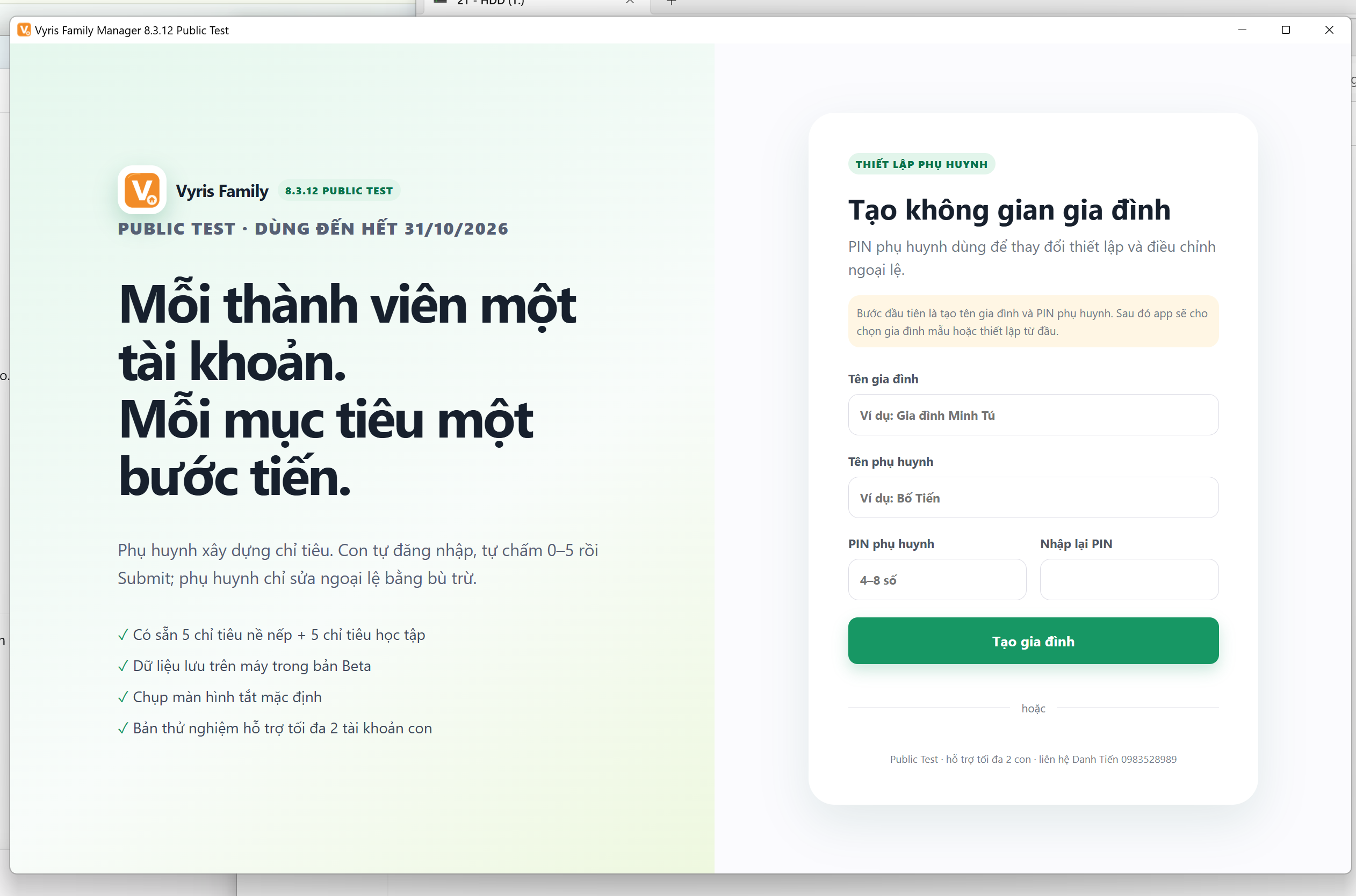 Màn hình tạo không gian gia đình lần đầu